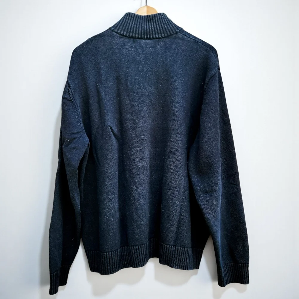 Oscar de la Renta 1/4 Zip Knit Sweater Diamond Stripe Knit Black Grey Mens XL